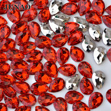 JUNAO 100pcs 13*18mm Sewing Red Drop Rhinestone Pointback Acrylic Crystal Applique Sew On Stone For Clothes Dress Decoration 2024 - buy cheap