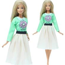 Fashion 1 Set Green Blouse Flower Pattern Shirt Beige Long Skirt Casual Outfit Clothes Accessories for Barbie Doll Kids Toy 2024 - buy cheap