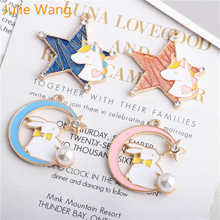Julie Wang 5pcs Enamel Unicorn Star Rabbit Moon Charms Alloy Gold Tone Animal Pendant Necklace Bracelet Jewelry Making Accessory 2024 - buy cheap