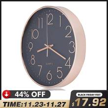 12 дюймов розовое золото черные бесшумные настенные часы для спальни гостиной простой дизайн кварцевые настенные Подвесные часы домашний Декор без батареи 2024 - купить недорого