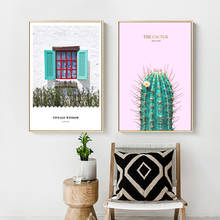 Pintura Decorativa americana para sala de estar, lienzo de Fondo Nórdico para colgar en la pared, con diseño de Cactus, piña, ventana y sofá 2024 - compra barato