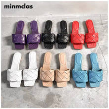 Minmclas 2021 New Brand Slippers Weave Leather Women Sandal Open Toe Flat Casual Slides Summer Outdoor Beach Female Flip Flops 2024 - buy cheap