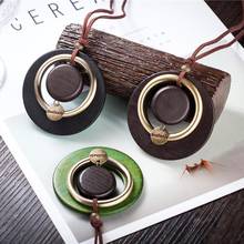 Retro Women's Sweater Chain Circle Pendant Wood Round Handmade Coin Necklace Leather Link Trendy Jewelry 2024 - buy cheap