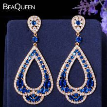 BeaQueen Hyperbole Dubai Gold Bohemia Jewelry Women Royal Blue Crystal Large Long Drop Hanging Earrings for Wedding E189 2024 - buy cheap