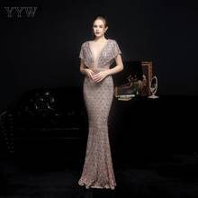 Luxury 2021 Party Elegant Woman Evening Dress Gown Sexy Deep V Neck Sequin Long Evening Dresses vestido de fiesta de boda 2024 - buy cheap