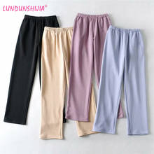 LUNDUNSHIJIA Women Fashion Streetwear Elastic Waist Straight-Leg Pants Ladies Fashion Casual Solid Sports Pants 2024 - buy cheap