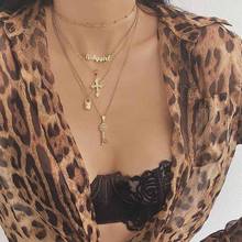 Bohemian Female Necklace Letter Cross Lock Key Pendant Gold Necklace Set Women Fashion Valentines Day Gift Jewelry 2024 - buy cheap