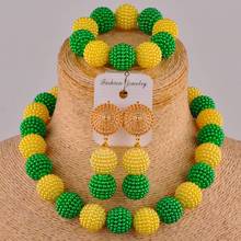 Joyería Africana sencilla para banquete de boda, conjunto de joyería de perlas de imitación verdes y amarillas, novia nigeriana, AZ-56 2024 - compra barato