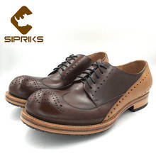 Sipriks sapatos masculinos de couro legítimo, calçados casuais marrom escuro com ponta de laço retrô, estilo oxford com cor preta 2024 - compre barato