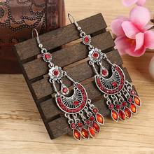 Pendientes largos con diamantes de imitación coloridos para mujer, aretes de estilo étnico bohemio Vintage, accesorios de joyería 2024 - compra barato