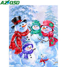 Pintura de diamante personalizada azqsd, imagem 5d artesanal de boneco de neve, bordado com diamantes, decoração de natal para casa, presente 2024 - compre barato