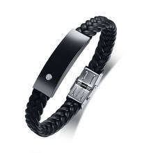 Modyle New Brand  Black Genuine Leather Stainless Steel Charm Bracelets Bangle For Men with White CZ Stone 2024 - buy cheap