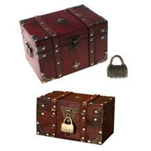 Retro Treasure Chest with Lock Vintage Wooden Storage Box Antique Style Jewelry 85LA 2024 - buy cheap