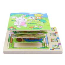 4 Layers Wooden 3D Puzzle Cartoon Animals Story Games Educational Early Learning Gifts Toys for Kids Children 2024 - buy cheap