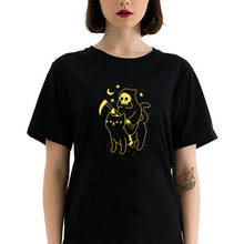 Camiseta con estampado dorado para mujer, Tops con estampado de gato blanco y negro, camisetas Hipster informales para mujer, moda de verano 2021 2024 - compra barato