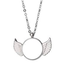 Handmade Sublimation Blanks Angel Wing Necklaces Custom Photo Blank MDF Printable Round Pendant for Women Jewelry Making  2024 - buy cheap