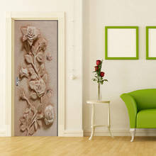 DIY стикер двери 3D рельефная Роза роспись бабочками для гостиной спальни Декор ПВХ самоклеющиеся водонепроницаемые двери 3D обои 2024 - купить недорого