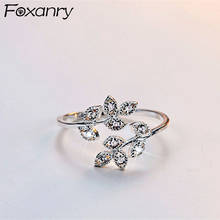 Foxanry-anillos de plata esterlina 925 para mujer, joyería de circonita brillante para mujer, Hojas simples de moda elegante, regalos de joyería para novia y boda 2024 - compra barato