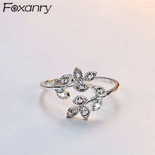 Foxanry 925 Stamp Sparkling Zircon Rings for Women New Fashion Simple Leaves Elegant Wedding Bride Jewelry Gifts 2024 - buy cheap