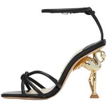 Womens Peep Toe Genuine Leather Strange Irregular High Flamingo Heel Slingbacks Pumps Sandals Luxury Shoes Plus Size    New  2024 - buy cheap