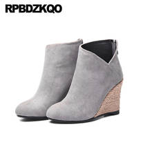 Booties Comfortable Shoes Fall Fur Suede Short High Heel Stiletto Autumn Winter Casual Women Ankle Boots 2021 Round Toe Gray 2024 - buy cheap