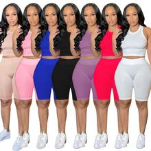 Women's Tracksuit Suit Sets Casual Pullovers Shorts Ribbing Workout Two Piece Set Women Sportswear Clothing Sleeveless Crop Top 2024 - buy cheap