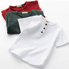 2021 New Cotton Linen Baby Boys T-shirts Toddler Girls Breathable Tops 2-10Y Summer Children Clothing Button Tee Shirts for Kids 2024 - buy cheap