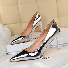 2021 Spring Fashion Women Designer Gold Silver High Heels Pumps Patent Leather Stripper Stiletto Wedding Holographic Shoes Plus 2024 - compre barato