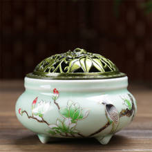 Cover Celadon Incense Burner Ceramic Lotus Handmade Hand Painted Incense Stick Holder Buddha Coil Encensoir Home Decor EB5XX 2024 - купить недорого