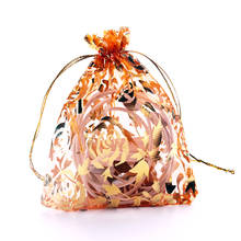100 pçs rosa ouro organza sacos design flor cordão jóias bolsa 9x12cm bronzeamento presente de casamento saco de doces festa tule malotes 2024 - compre barato