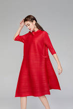 HOT SELLING  Miyake fold dress  solid Tthree quarter  laciness round collar fold  fashion dress IN STOCK 2024 - buy cheap