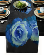 Camino de mesa con flores y rosas azules, Mantel Individual para decoración de cocina, Hotel, hogar, boda 2024 - compra barato