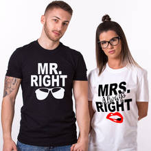 Couple T Shirt Summer Fahsion White Unisex T Shirt Cotton Mr Right Mrs Always Right Glasses Red Lip Funny Letters 2024 - buy cheap