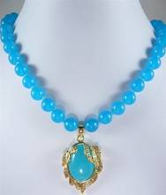 lady's finest accessory! noble  blue  jade Necklace + inlaid crystal blue jade pendant 2024 - buy cheap