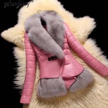 Женская зимняя куртка из 100% натуральной овчины, розовая куртка на утином пуху с натуральным лисьим мехом, Корейская куртка из натуральной кожи 2020 1928 2024 - купить недорого