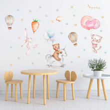 Pegatinas de pared pintadas a mano de conejo, globo de aire caliente, oso, para habitación de niños, calcomanías decorativas de pared, calcomanía ecológica para el hogar 2024 - compra barato
