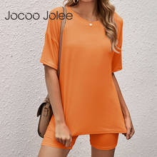 Jocoo Jolee 2Pcs Sets Casual Solid Short Sleeve O Neck T Shirt and Shorts Suits Women Solid Tracksuit Summer Outfit Homewear 2024 - buy cheap