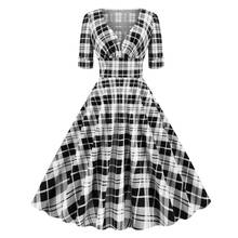 Vintage V Neck Short Sleeve Plaid Dress Red Black Check Print Rockabilly Party Dress Summer Women Elegant Swing Dresses Vestidos 2024 - buy cheap