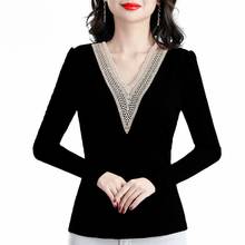 Женская кружевная блузка с V-образным вырезом, длинным рукавом 2024 - купить недорого