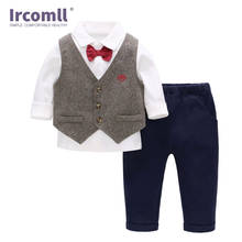 Ircomll conjunto de roupas infantis, meninos, primavera, 2020, roupas para crianças, conjunto com 3 peças, camiseta + gravata borboleta + calça, presente de festa de aniversário 2024 - compre barato