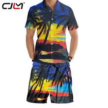 CJLM-Conjunto de 2 piezas de camisa hawaiana para hombre, ropa informal de playa, camisa de árbol de coco, Sudadera con capucha, pantalones con estampado 3D, traje de verano de talla grande 2024 - compra barato