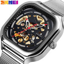 SKMEI Men Mechanical Watches Automatic Self-Wind Golden Transparent Fashion Mesh Steel Wristwatch Square Skeleton Wrist Watch 2024 - buy cheap