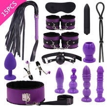 Juego de Bondage BDSM para adultos, juego de esposas, látigo, Collar, pinzas para pezones, látigo, tapón Anal, vibrador, tapón Anal, Juguetes sexuales SM, 7/8/11/15 Uds. 2024 - compra barato