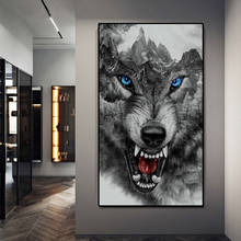 Póster de pared de ojos azules y Lobo, impresiones de decoración, imagen sobre lienzo, paisaje de animales para sala de estar y hogar, decoración de una pieza 2024 - compra barato