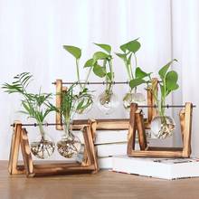 Nordic Art Wooden Planter Flower Pots Glass 1/2/3 Bulbs Vase Flower Plant Planters Stand Vases Desktop Ornement Home Decoration 2024 - buy cheap