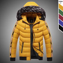 2021 inverno com capuz gola de pele parka marca de moda dos homens quente engrossar à prova de vento chapéu parkas jaqueta nova casual outwear hoodied 2024 - compre barato