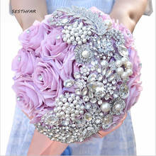 Wedding Bridesmaid Bouquets Crystal Bouquet Bridal Bride'S Pearls Jewelry Silk Roses Bouquet Wedding Accessories SPH067 2024 - buy cheap