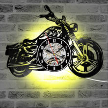 Reloj de grabación de vinilo para motociclista, accesorio de pared 3D con LED luminoso, con forma de motocicleta, decoración del hogar, regalo para fanáticos de la motocicleta 2024 - compra barato