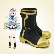 Anime Vtuber hololive Amane Kanata, zapatos de Cosplay, botas + peluca, gris plateado, azul mezclado, accesorios para disfraz de Halloween 2024 - compra barato