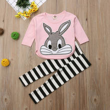 Infant Kids Baby Girl Cartoon Print Sweater Shirt+ Striped Pants Outfit 6 M- 5Year Lovely Cartoon rabbit girls suit fashion set 2024 - buy cheap